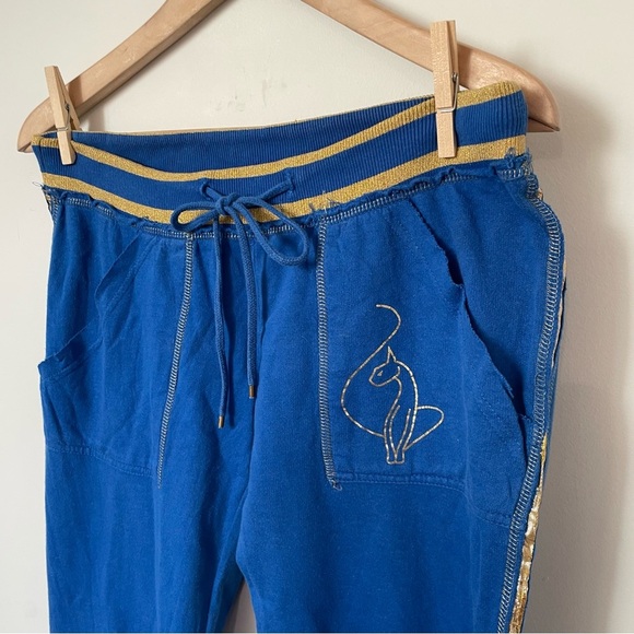 Y2K Vintage Baby Phat Flare Leg Low Rise Sweatpants Blue and Gold Size Small - Picture 3 of 5